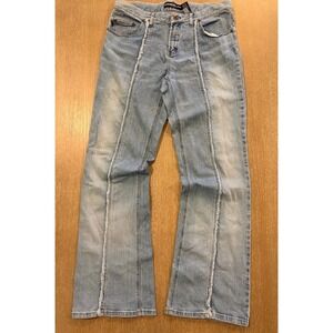 Women's Express Jeans Size 11/12 (Approx 30x31) Light Wash Flare Raw Seam Y2K